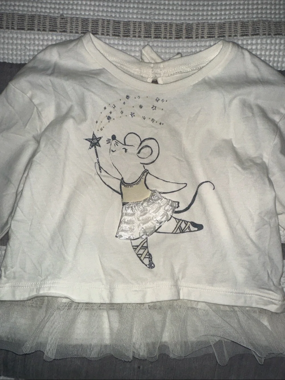 Carter's Cream Long Sleeve Top with Mouse and Tulle Hem